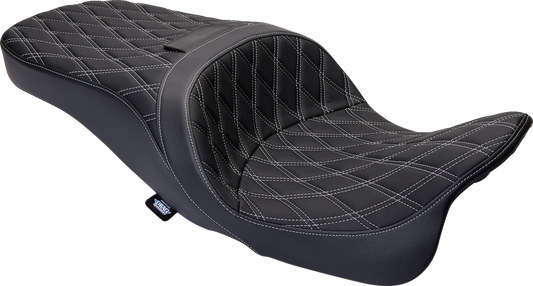 Harley FLH Drag Specialties Freedom Seat with vinyl cover and double diamond silver stitching, model 0801-1482