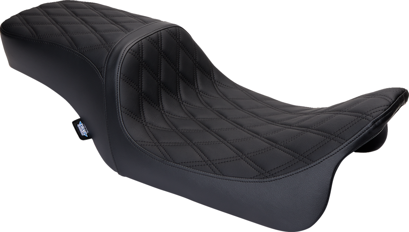 Drag Specialties Predator 2-up seat for Harley FL bikes, featuring a vinyl cover and durable construction.