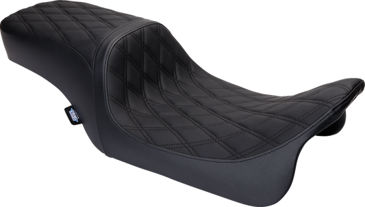 Drag Specialties Predator 2-up seat for Harley FL bikes, featuring a vinyl cover and durable construction.