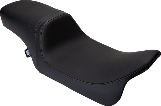 Black vinyl Drag Specialties Predator 2-up motorcycle seat for FLH/FLT models, smooth finish, 2008-2024.