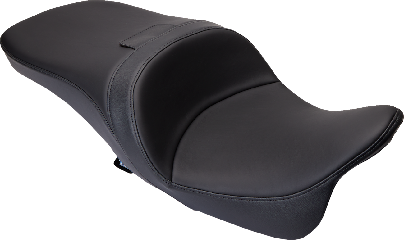 Drag Specialties Freedom Seat for Harley FLH 2009-2023 with black solar leather, motorcycle seat with sleek, comfortable design.