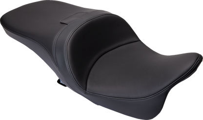 Drag Specialties Freedom Seat for Harley FLH 2009-2023 with black solar leather, motorcycle seat with sleek, comfortable design.