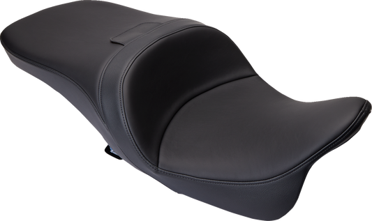 Drag Specialties Freedom Seat for Harley FLH 2009-2023 with black solar leather, motorcycle seat with sleek, comfortable design.