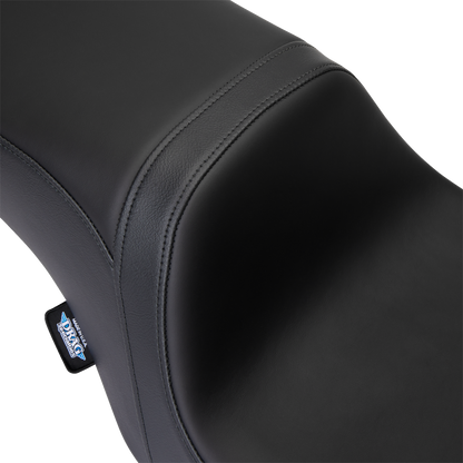Drag Specialties Predator 2-up seat for Harley FL, black finish with solar leather, fits 2008-2023 motorcycle models.