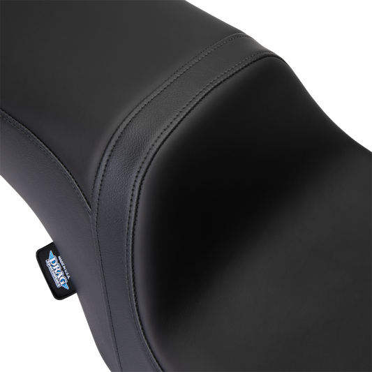 Drag Specialties Predator 2-up seat for Harley FL, black finish with solar leather, fits 2008-2023 motorcycle models.