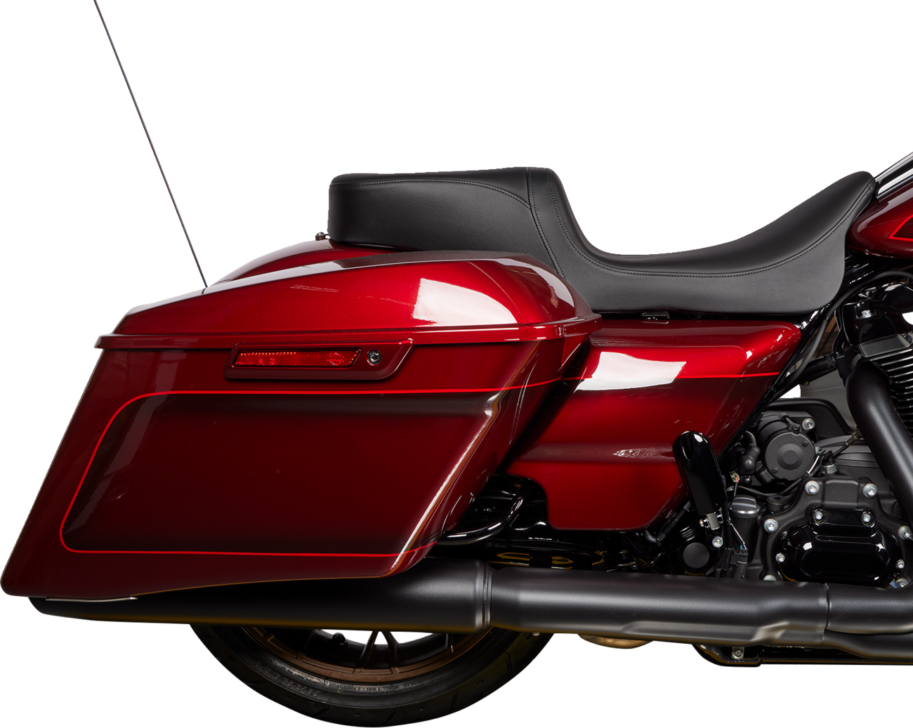 Drag Specialties Predator 2-up seat for Harley FL, black finish with solar leather, designed for 2008-2023 motorcycle models.