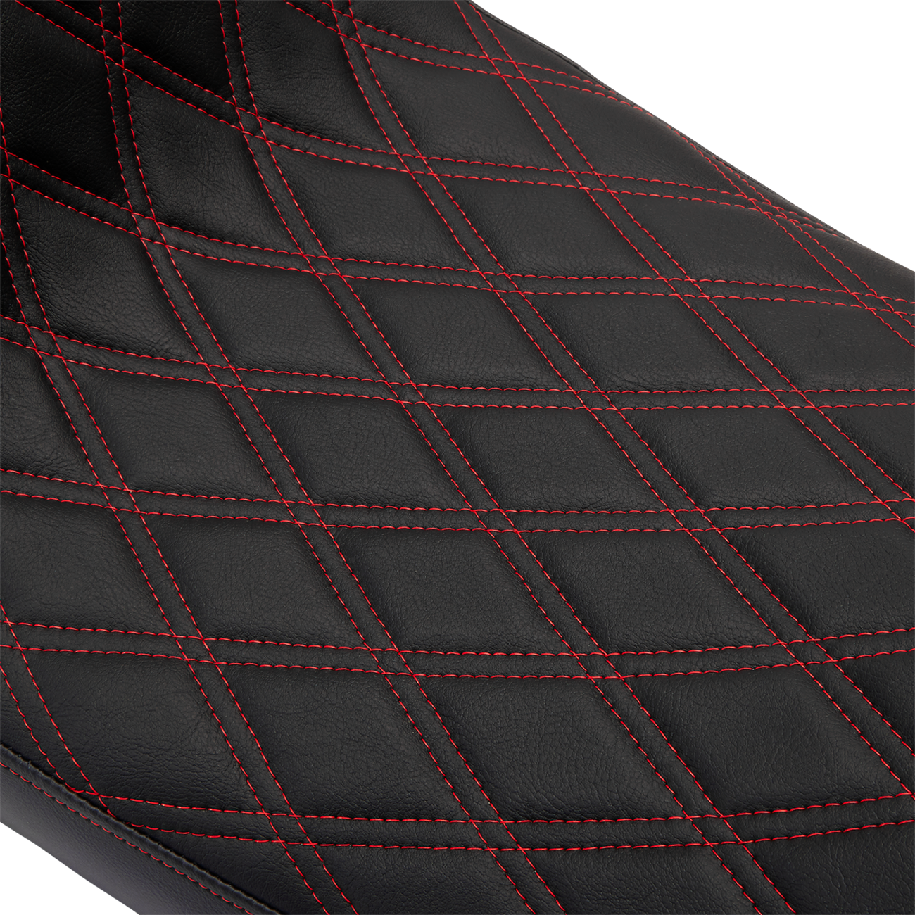 Drag Specialties Predator 2-up seat with red stitch vinyl cover for Harley FL 2008-2023, featuring double diamond stitching.