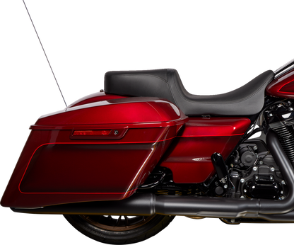 Black vinyl Drag Specialties Predator 2-up seat with smooth finish for FLH/FLT motorcycles, model 0801-1487.