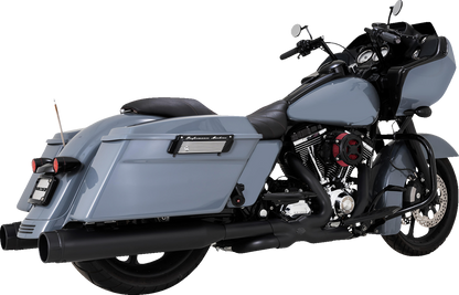 VANCE & HINES Power Duals PCX™ Header System in black for motorcycle, showing the dual header pipes and mounting details.