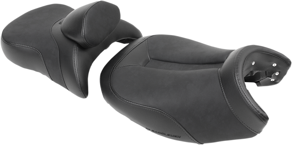 BMW Adventure Track Seat with Lumbar Pad by SADDLEMEN, featuring black seat material and lumbar support for motorcycle comfort.
