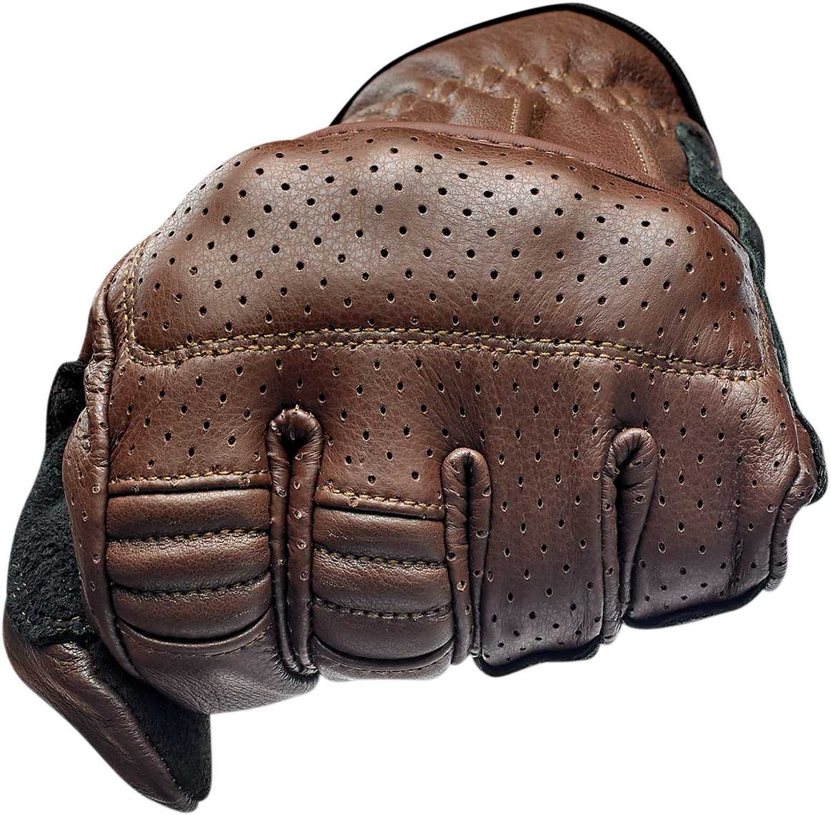 BILTWELL Borrego Gloves in chocolate and black, large size, showing textured leather and secure wrist strap.