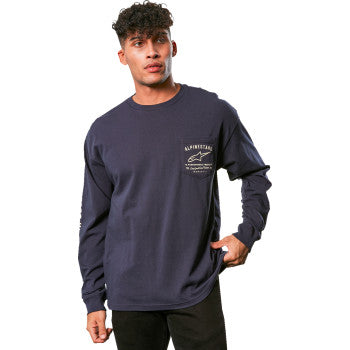 Dark navy ALPINESTARS REP long-sleeve T-shirt in medium size, featuring the brand's logo and sleek design.