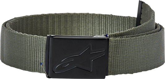 Alpinestars Ageless Web Belt in military green and black with metal buckle, one size, displayed on a plain background.