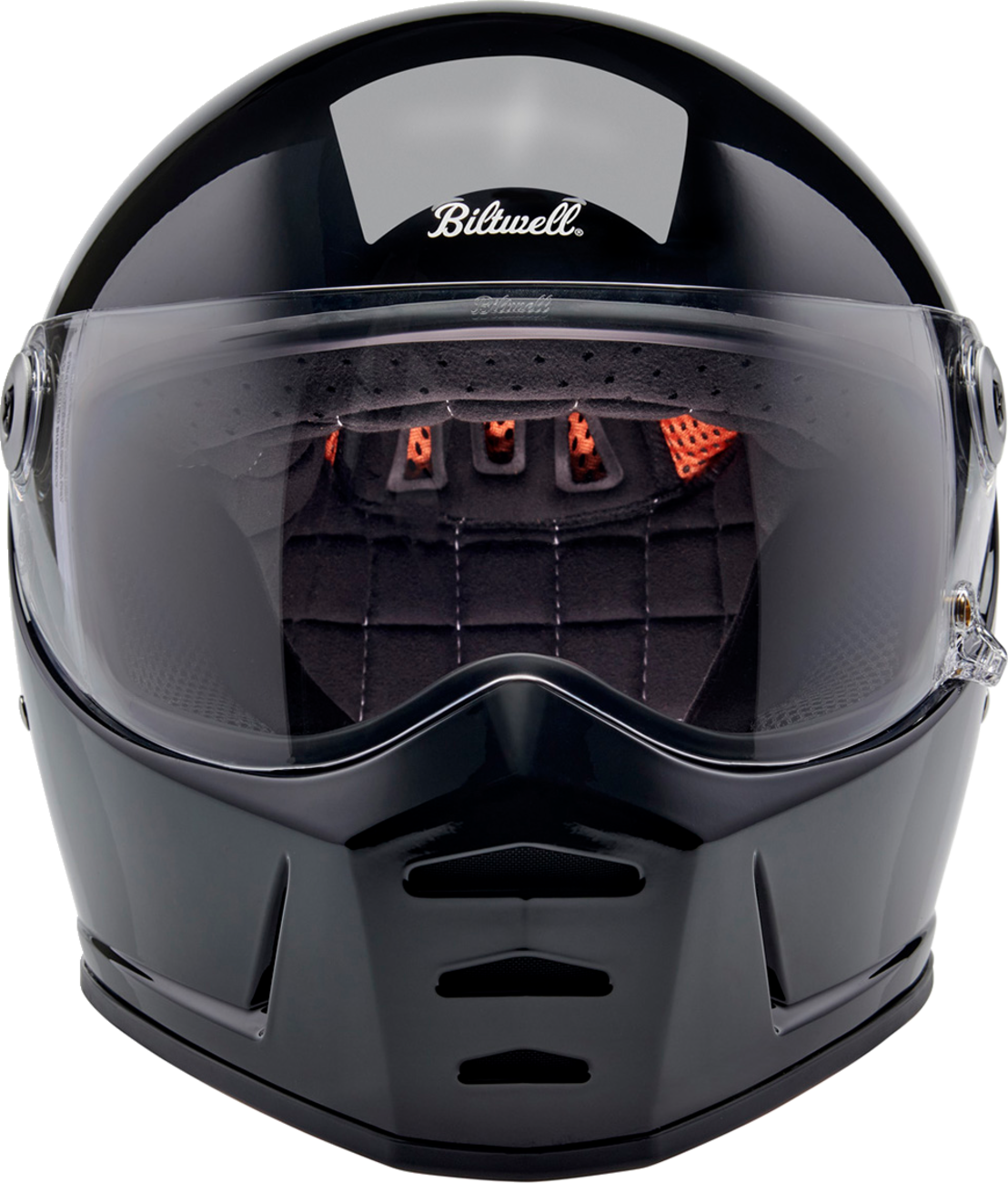 Bill's Exhausts BILTWELL Lane Splitter helmet in glossy black, 2XL size, showcasing its sleek motorcycle helmet design.