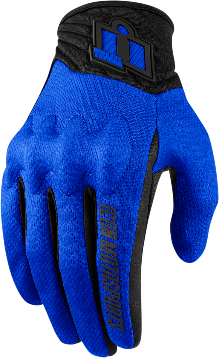 Blue ICON Anthem 2 CE Gloves in 3XL by Bill's Exhausts, showing the durable motorcycle gloves with reinforced knuckles.
