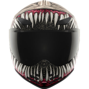 ICON Domain™ Helmet Grand Maw in gray, large size, featuring a sleek design and detailed graphics on a durable motorcycle helmet.