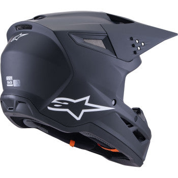 Alpinestars SM3 solid matte black motorcycle helmet in XS size, featuring a sleek, aerodynamic design with a secure strap.