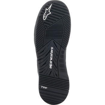 Black Alpinestars Speedflight shoes in US 8.5 with sleek design and sporty appearance, featuring detailed stitching and logo accents.