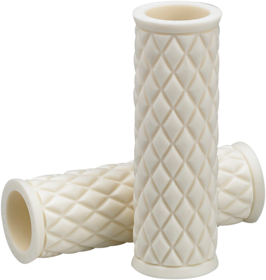 White BILTWELL Alumicore motorcycle grips, replacement handlebar grips with textured surface for improved grip and comfort.