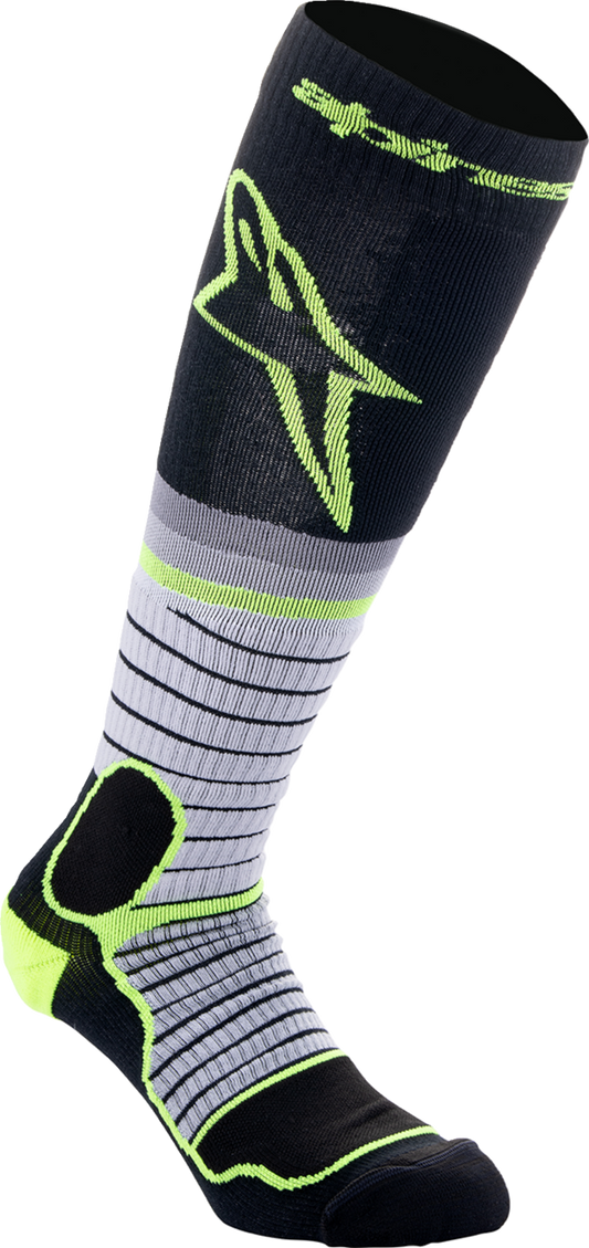 Alpinestars MX Pro Socks in medium, black, gray, and yellow, with reinforced foot and ankle support for motocross riding.