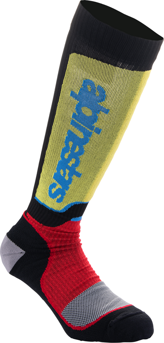 ALPINESTARS, Alpinestars Youth MX Plus Socks - Black, Red, Yellow & Blue, Medium/Large (Part #4742324-1212-ML)