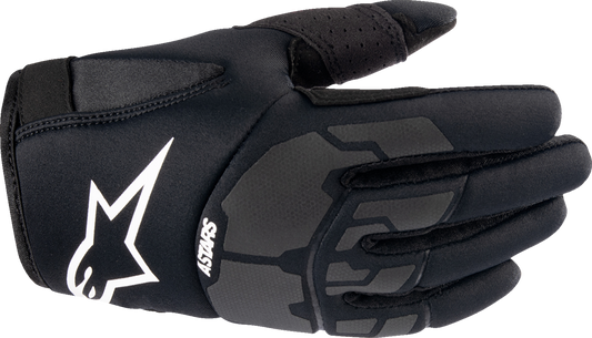Alpinestars Youth Thermo Shielder Gloves in black, XS size, showing padded, insulated motorcycle gloves with brand logo and textured palms.