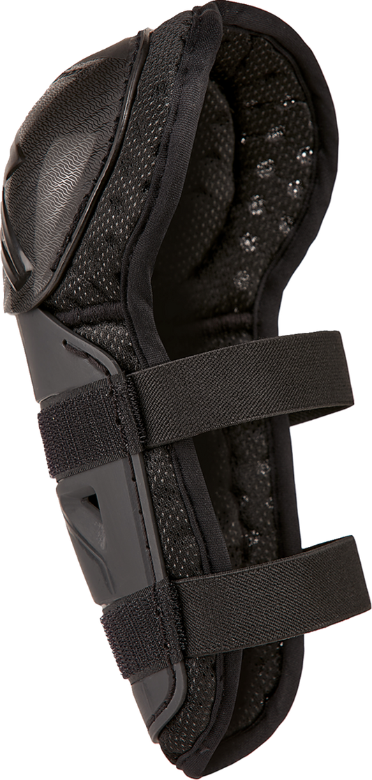 Alpinestars Youth Bionic Action Kickstart Knee Guards in black and red with protective padding and adjustable straps.