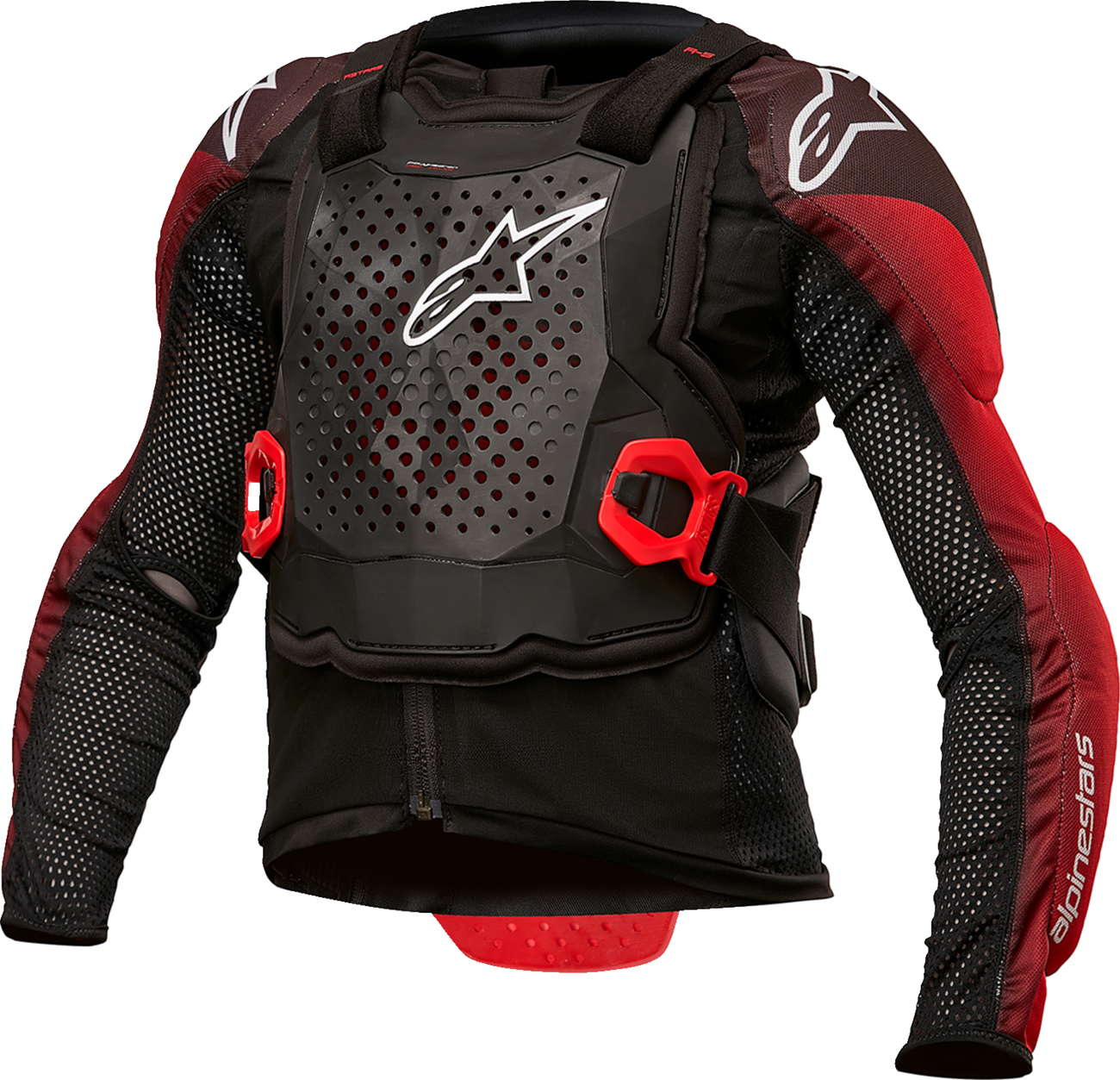 Alpinestars Youth Bionic Tech Motorcycle Jacket in black, white, and red, size L/XL, with protective armor details.
