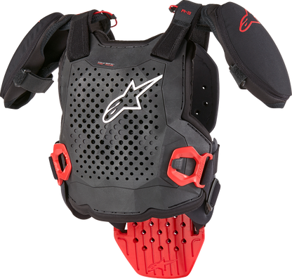 Alpinestars Youth A5 S v2 chest guard in black, white, and red, size small/medium, protective motocross gear.
