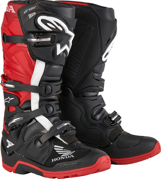 Alpinestars Tech 7 Enduro Drystar® motorcycle boots in black and red, US 12, showing the sturdy design and protective features.