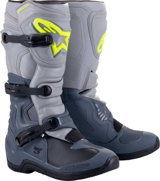 Alpinestars Tech 3 off-road motorcycle boots in gray and black, US 14 / EU 49.5, with protective design and rugged sole