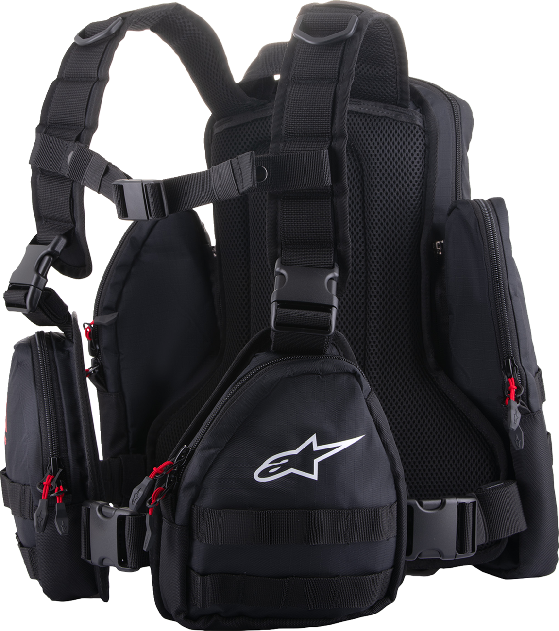 Alpinestars Techdura Tactical Pack in black, designed for off-road adventures, with multiple compartments and rugged straps.