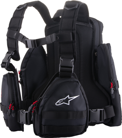 Alpinestars Techdura Tactical Pack in black, designed for off-road adventures, with multiple compartments and rugged straps.