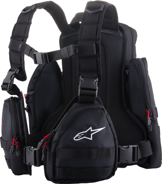 Alpinestars Techdura Tactical Pack in black, designed for off-road adventures, with multiple compartments and rugged straps.