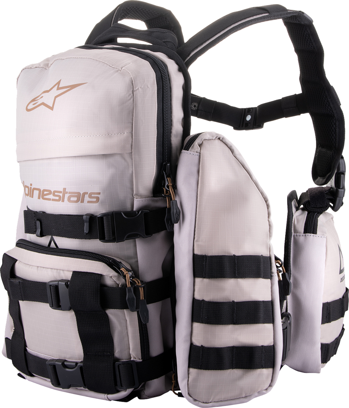 Alpinestars Techdura Tactical Pack in gray and black showing durable fabric and multiple compartments for outdoor or tactical use.