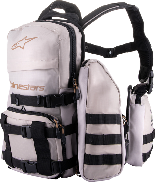 Alpinestars Techdura Tactical Pack in gray and black showing durable fabric and multiple compartments for outdoor or tactical use.