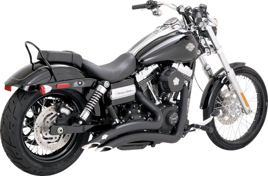 VANCE & HINES Big Radius 2-Into-2 exhaust system with heat shield in matte black, shown on motorcycle engine