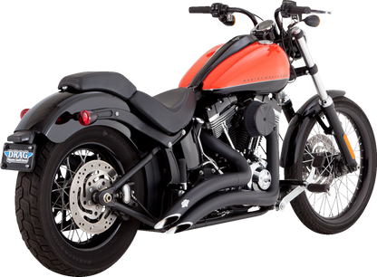 VANCE & HINES 2-into-2 Big Radius exhaust system with heat shield in matte black for motorcycles.