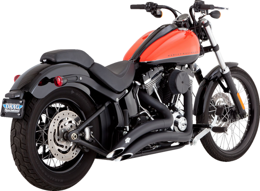 VANCE & HINES 2-into-2 Big Radius exhaust system with heat shield in matte black for motorcycles.