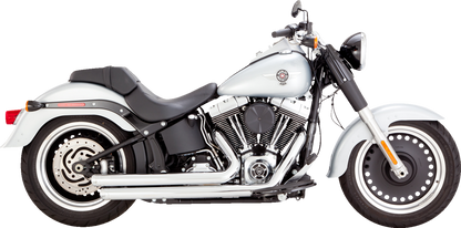 Vance & Hines Big Shots staggered exhaust system with chrome finish, featuring dual pipes and chrome tips for motorcycle styling.