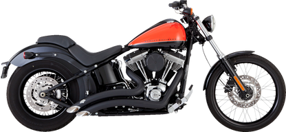 VANCE & HINES 2-into-2 Big Radius exhaust system with heat shield in matte black installed on motorcycle.