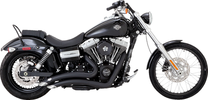 VANCE & HINES Big Radius 2-Into-2 exhaust system with matte black heat shield for motorcycle, showing dual pipes and sleek design.