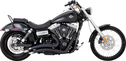 VANCE & HINES Big Radius 2-Into-2 exhaust system with matte black heat shield for motorcycle, showing dual pipes and sleek design.