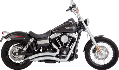 VANCE & HINES 2-Into-2 Big Radius Chrome Exhaust System with Heat Shield for motorcycle, featuring dual pipes and chrome finish.