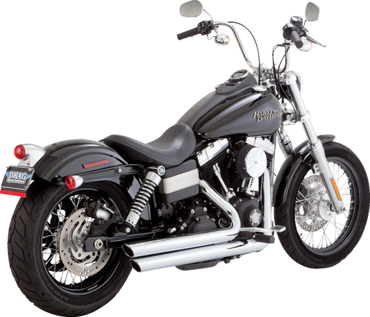 Chrome Vance & Hines Big Shots Staggered Exhaust System with dual pipes and chrome finish for motorcycle exhaust upgrade.