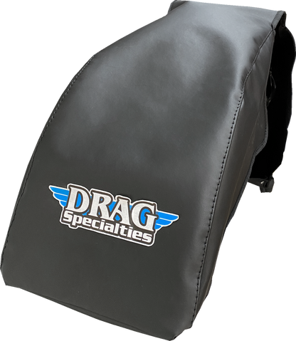DRAG SPECIALTIES front fender cover for Softail, Touring, and Trike motorcycles, showing black protective material on fender surface.
