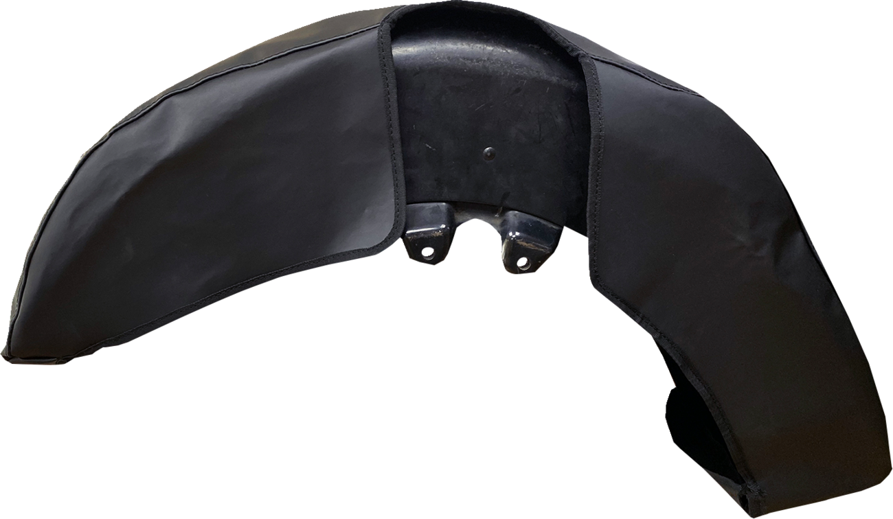 DRAG SPECIALTIES front fender cover for Softail, Touring, and Trike bikes, showing a close-up of the black protective cover.