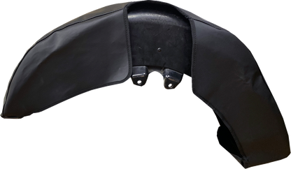 DRAG SPECIALTIES front fender cover for Softail, Touring, and Trike bikes, showing a close-up of the black protective cover.