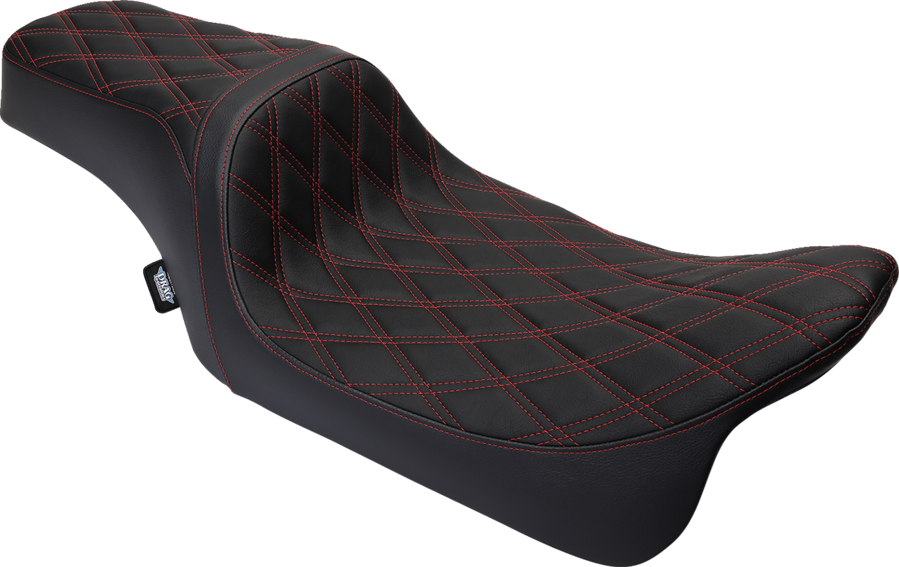DRAG SPECIALTIES SEATS Predator 1Up seat with red diamond stitching and vinyl cover for Harley FLH models 2008-2023.