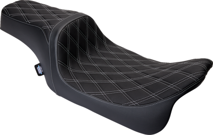 Harley FLH Drag Specialties Predator 1Up Seat with vinyl cover and double diamond silver stitching, model #08011489